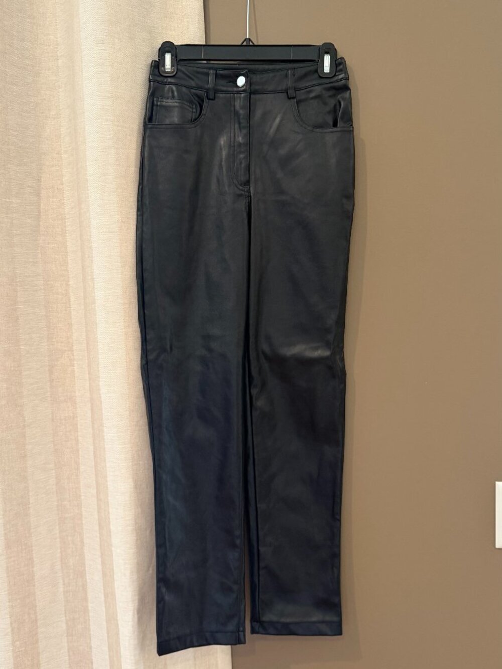 Lulus Black Vegan Leather Pants, Party, Date Night, Concert, Size XS